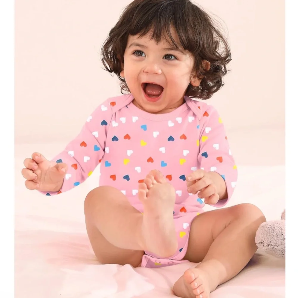 ⚡️ Pink Heart Print Long Sleeve Bodysuit Size 3-6m
